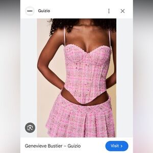 Guizio Pink Tweed Lace-Up Top